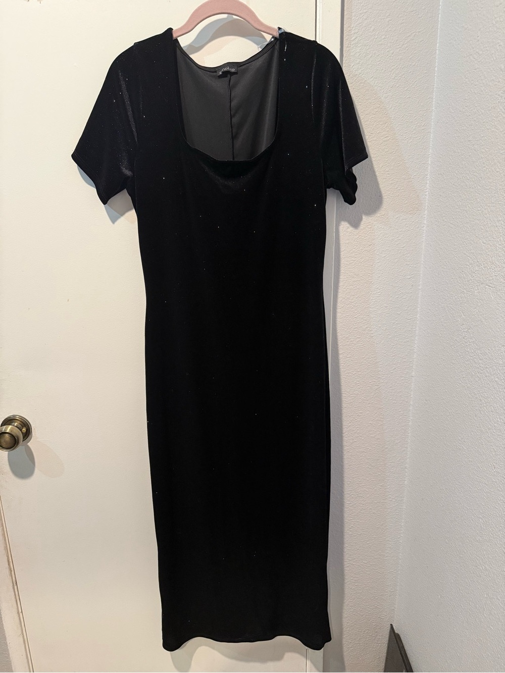 Classic Sparkly Black Velvet Midi Dress